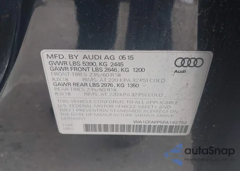 2015 Audi Q5 2.0T Premium z USA, uszkodzony, nr VIN WA1CFAFP5FA142752